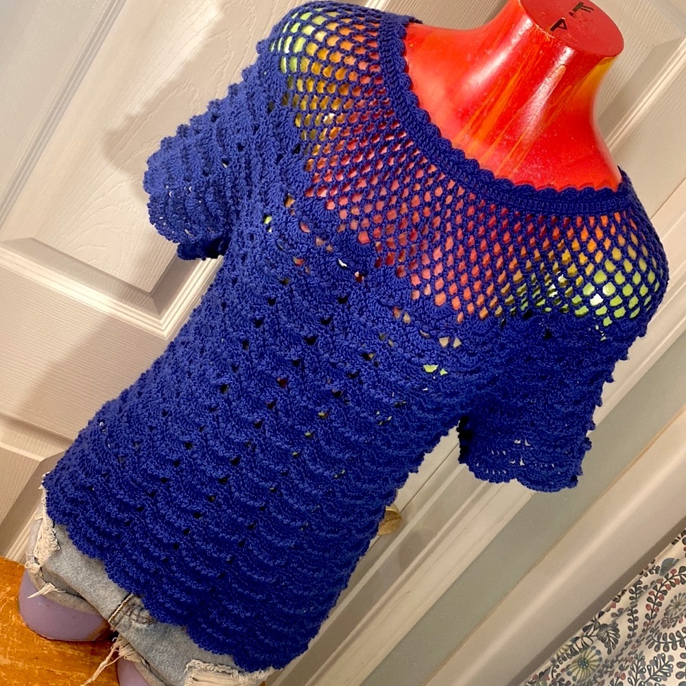 HANDMADE Kawaii Cute Blue Knit Top